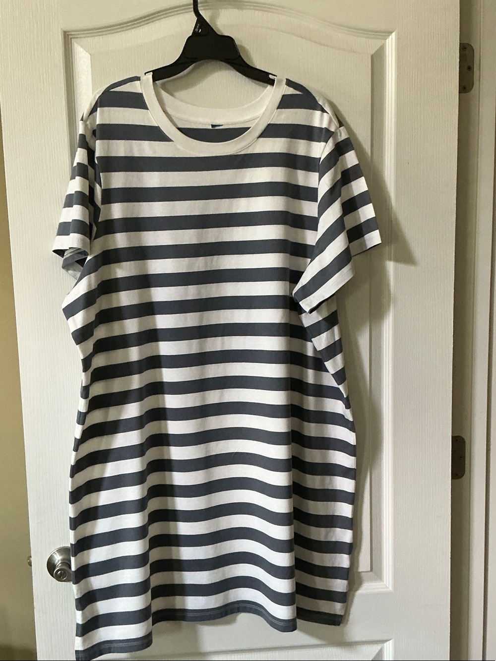 Gray and White Striped T-Shirt Dress